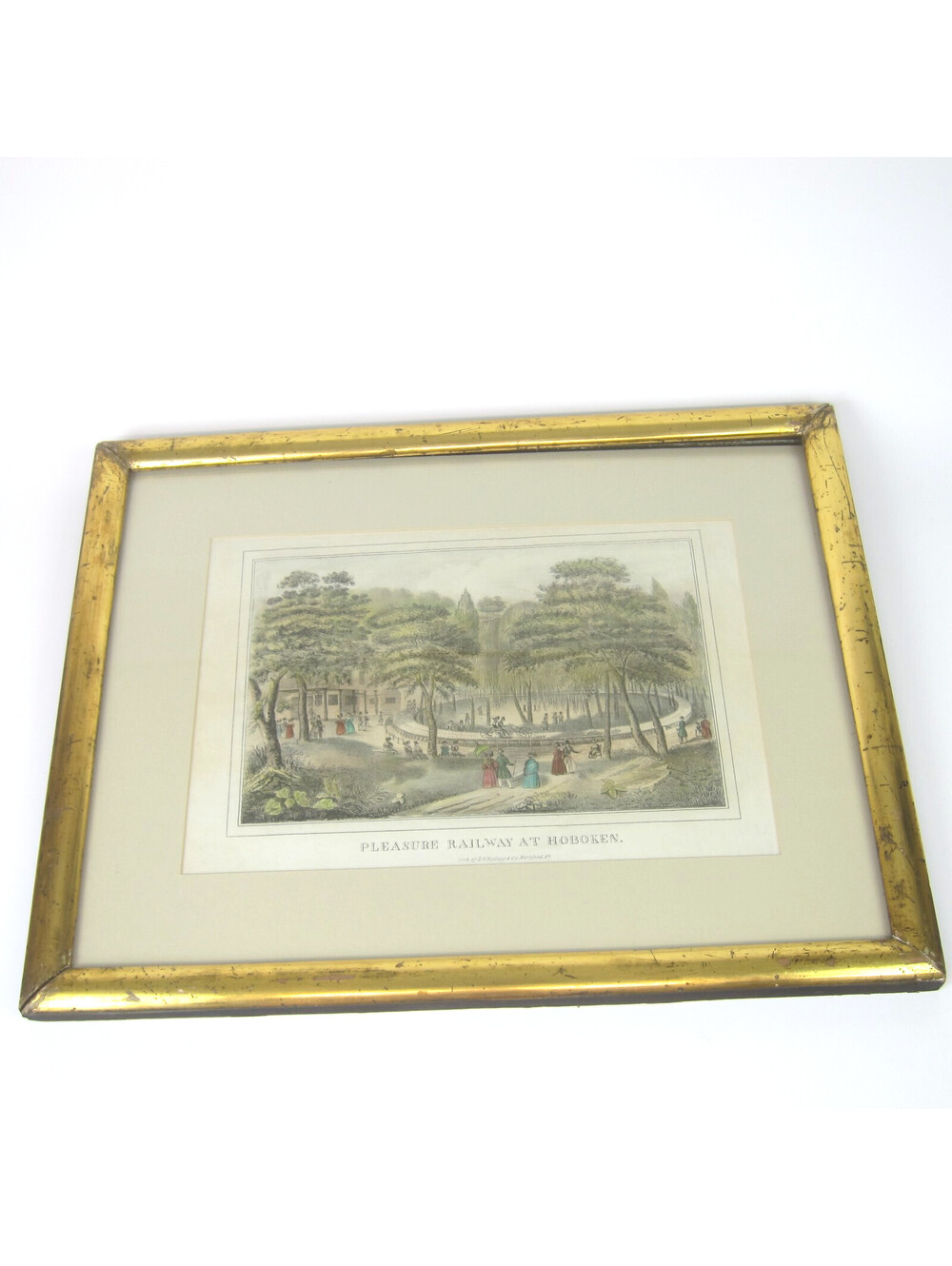 Antique Hand Colored Lithograph Print Pleasure Railway at Hoboken Kellogg 1833